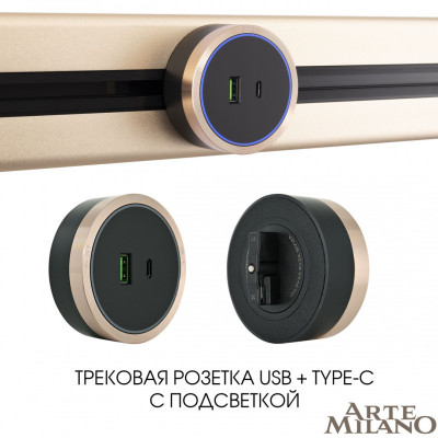 Трековая система розеток Arte Milano 380066TS LED/USB-Type-C Gold