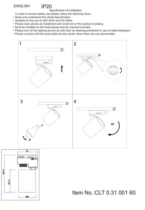 Светильник на шине Crystal Lux CLT 0.31 001 60 BL-GO