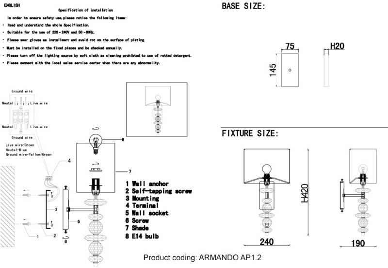 Бра Crystal Lux ARMANDO AP1.2 CHROME