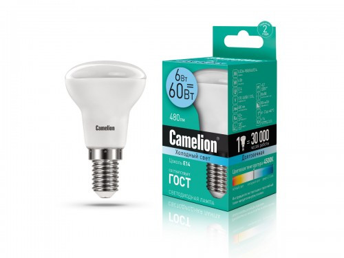 Лампа светодиодная SMD Camelion E14, 6W, 220V, R50, матовая пластиковая, 4500K