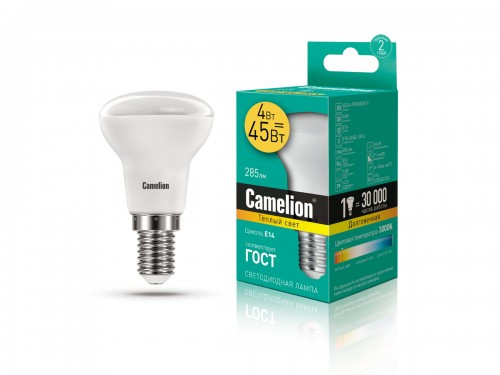 Лампа светодиодная SMD Camelion E14, 4W, 220V, R39, матовая пластиковая, 3000K