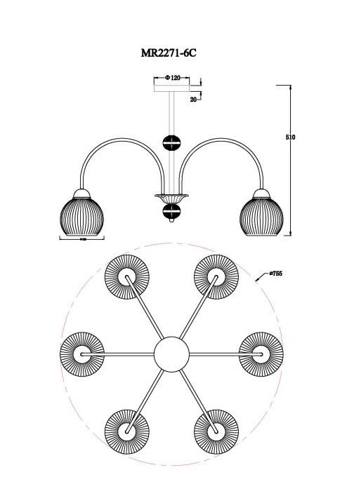 Люстра на штанге MyFar MR2271-6C