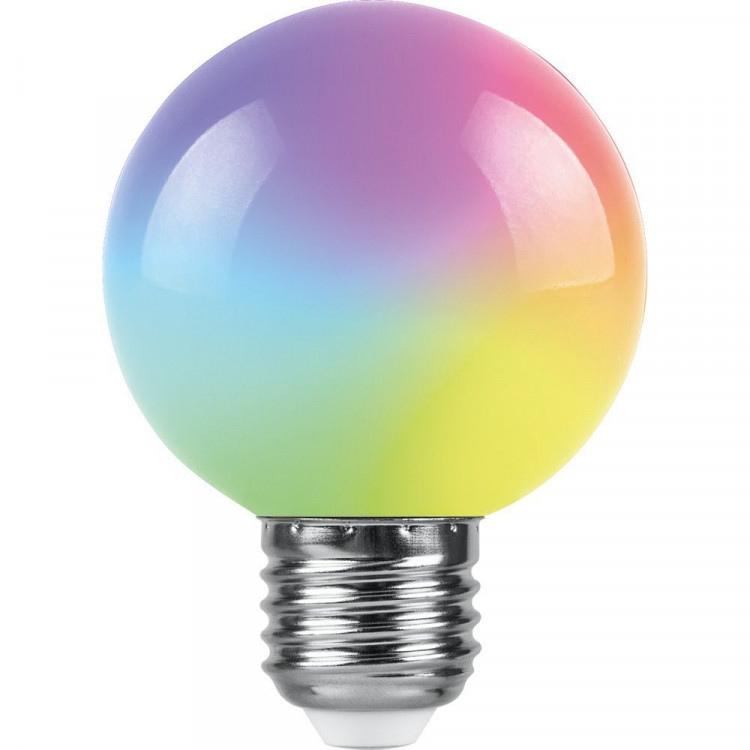Лампа светодиодная SMD Feron Белт Лайт E27, 3W, 220V, G60(шар), матовая пластиковая, RGB