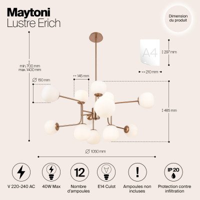 Люстра на штанге Maytoni MOD221-PL-12-G