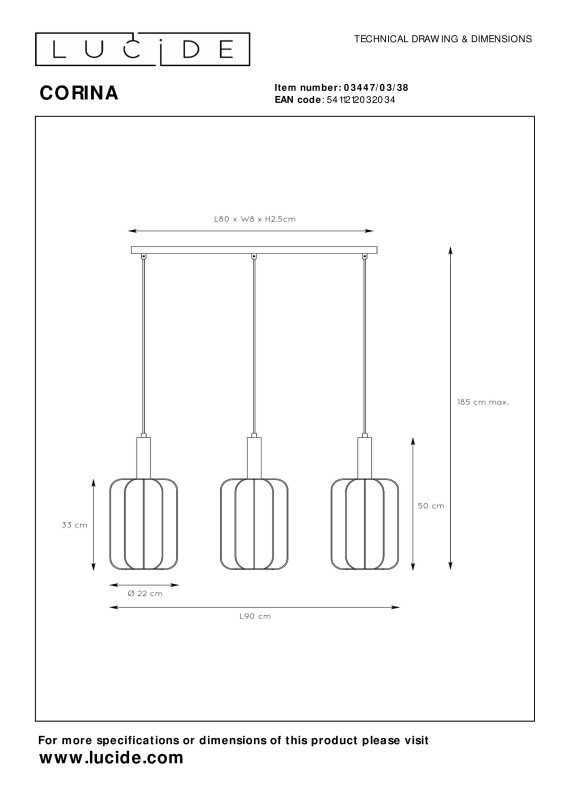 Подвесной светильник LUCIDE 03447/03/38