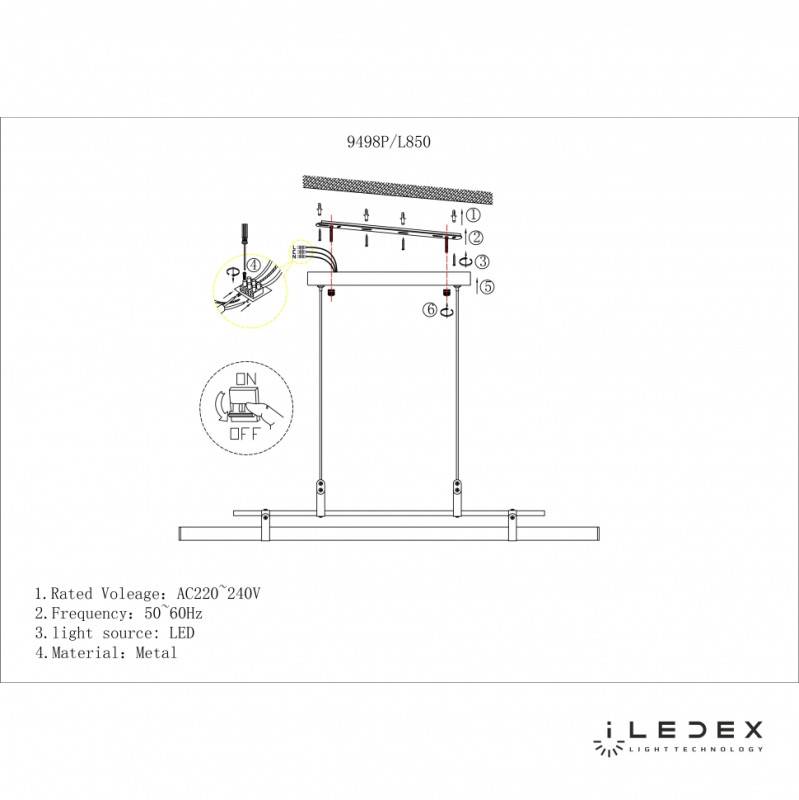 Подвесной светильник iLedex 9498P-32W-3000K BK-BR-WH