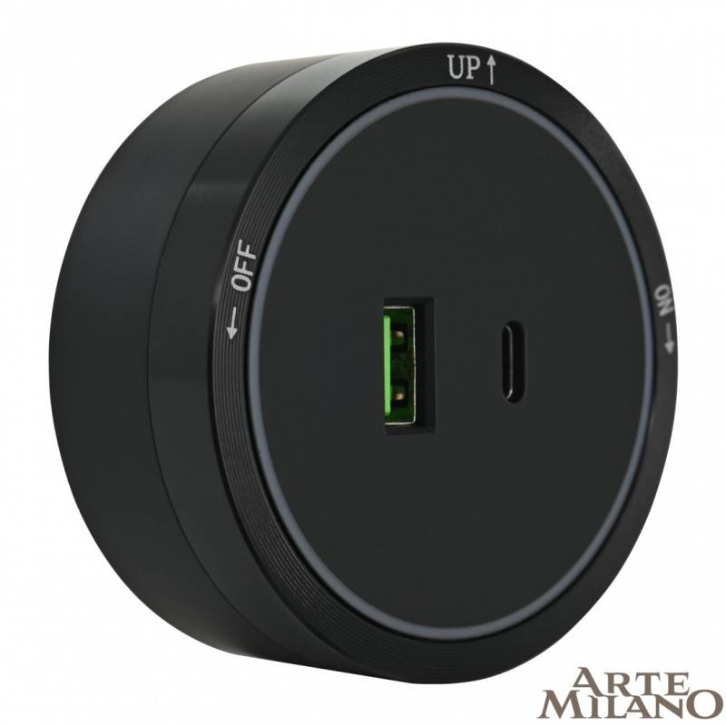 Трековая система розеток Arte Milano 380066TS LED/USB-Type-C Black