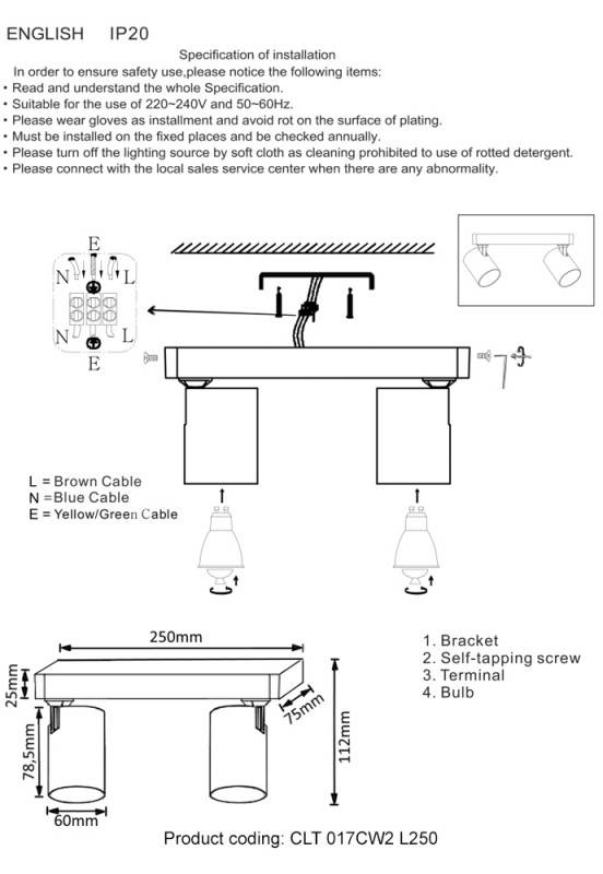 Спот Crystal Lux CLT 017CW2 L250 WH