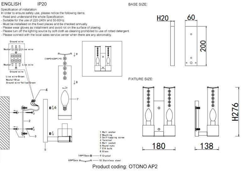 Бра Crystal Lux OTONO AP2 BRASS/TRANSPARENTE