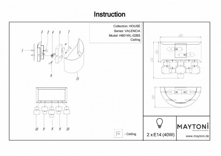 Накладной светильник Maytoni Valencia H601WL-02BS