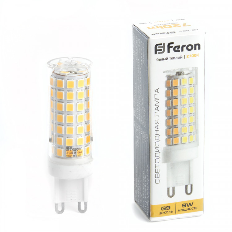 Лампа светодиодная SMD Feron G9, 9W, 220V, Цилиндр, прозрачная пластиковая, 2700К