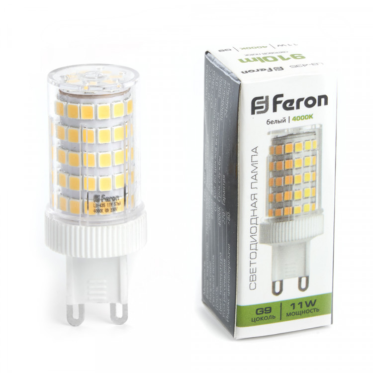 Лампа светодиодная SMD Feron G9, 11W, 220V, Цилиндр, прозрачная пластиковая, 4000К