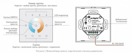 Панель-регулятора цвета RGBW сенсорная встраиваемая Arlight Intelligent ZW-118-MIX-4Z-IN (100-240V, 4 зоны)