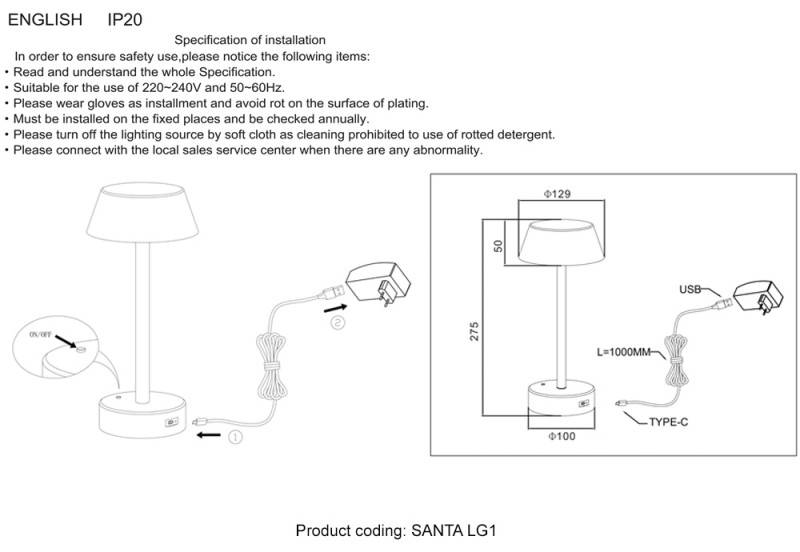 Настольная лампа Crystal Lux SANTA LG1 BLACK