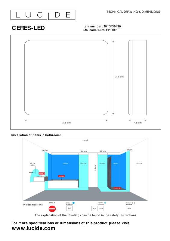 Влагозащищенный светильник LUCIDE 28113/30/30