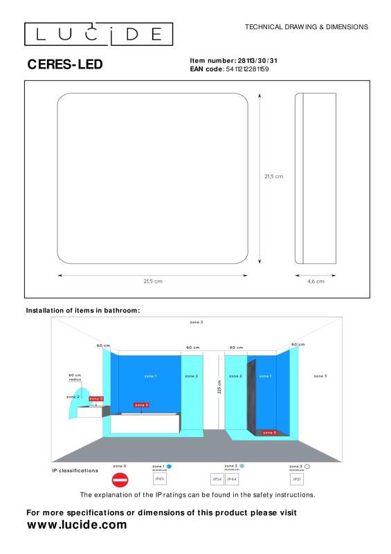 Влагозащищенный светильник LUCIDE 28113/30/31
