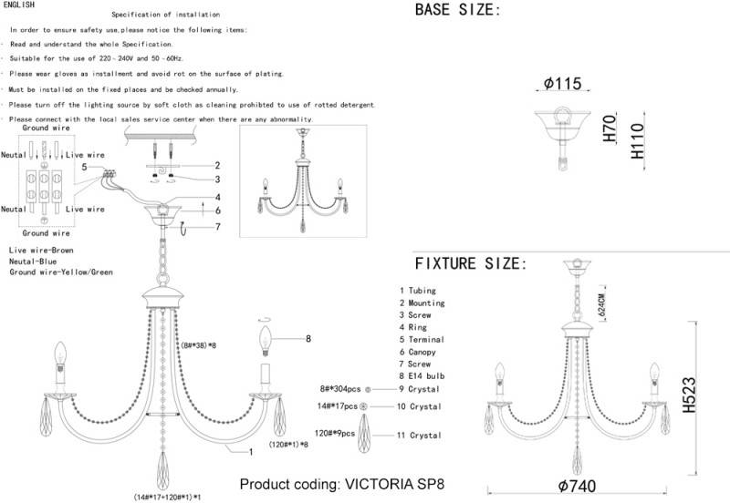 Подвесная люстра Crystal Lux VICTORIA SP8 GOLD/AMBER