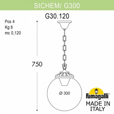 Подвесной светильник Fumagalli Globe 300 G30.120.000.BXE27