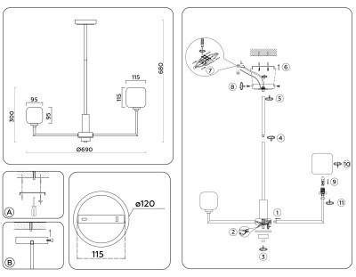 Люстра на штанге Ambrella Light LH53001