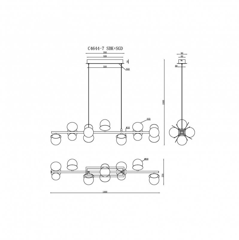 Подвесной светильник iLedex C4644-7 MBK+SGD