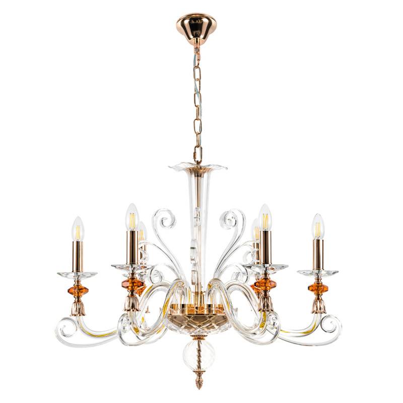 Подвесная люстра Crystal Lux CATARINA SP6 V2 GOLD/TRANSPARENT-COGNAC