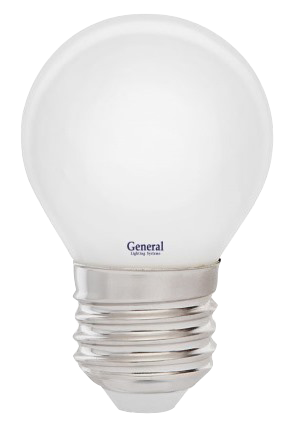 Лампа светодиодная филамент General E27, 8W, 220V, G45 (Шарик), матовая стеклянная, 2700К