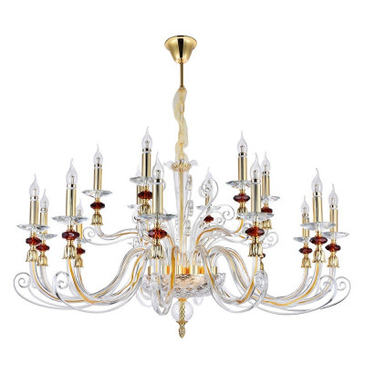 Подвесная люстра Crystal Lux CATARINA SP12+6 GOLD/TRANSPARENT-COGNAC