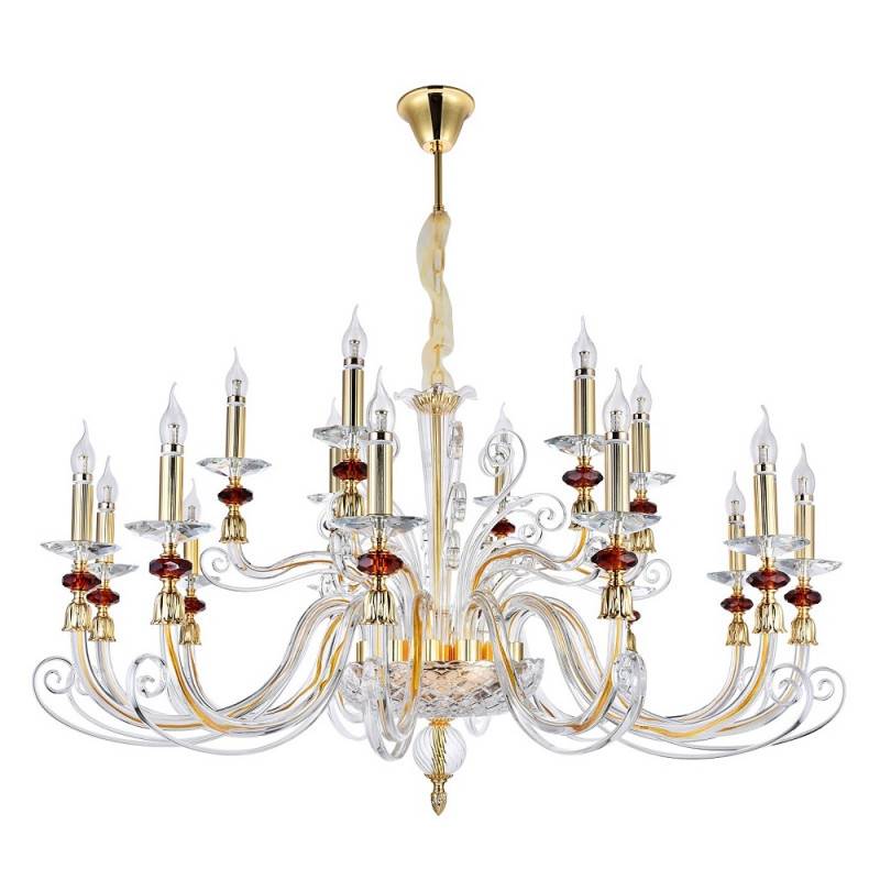 Подвесная люстра Crystal Lux CATARINA SP12+6 GOLD/TRANSPARENT-COGNAC