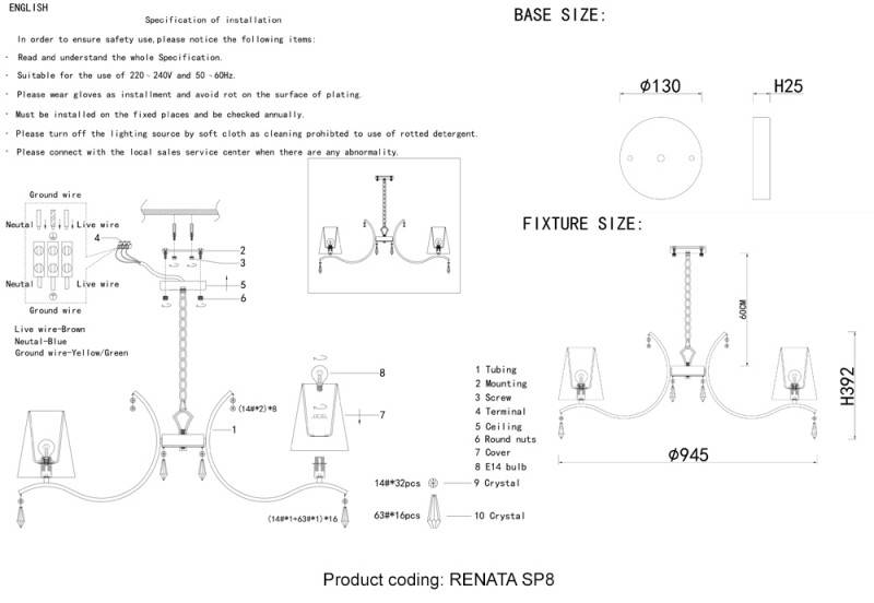 Подвесная люстра Crystal Lux RENATA SP8 GOLD