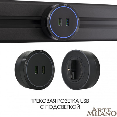 Трековая система розеток Arte Milano 380066TS LED/USBx2 Black