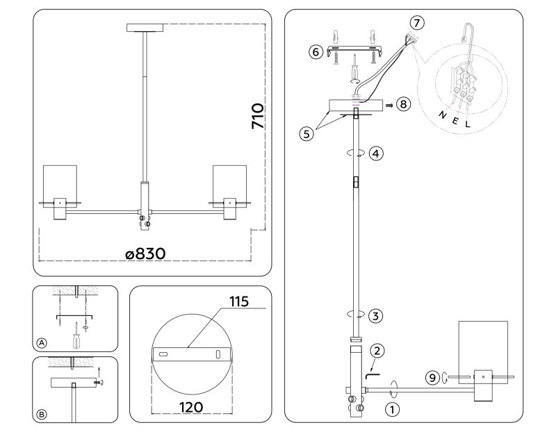 Люстра на штанге Ambrella Light LH57033