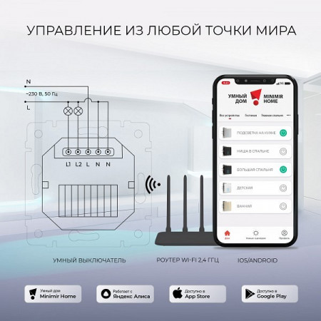 Выключатель сенсорый двухклавишный с подсветкой и функцией Wi-Fi, без рамки Werkel серебряный W4520606