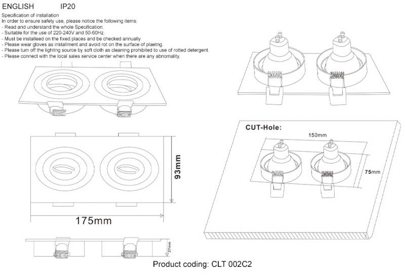 Встраиваемый светильник Crystal Lux CLT 002C2 BL