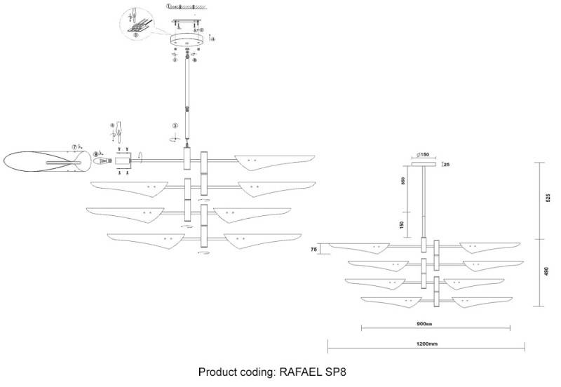 Люстра на штанге Crystal Lux RAFAEL SP8 CHROME